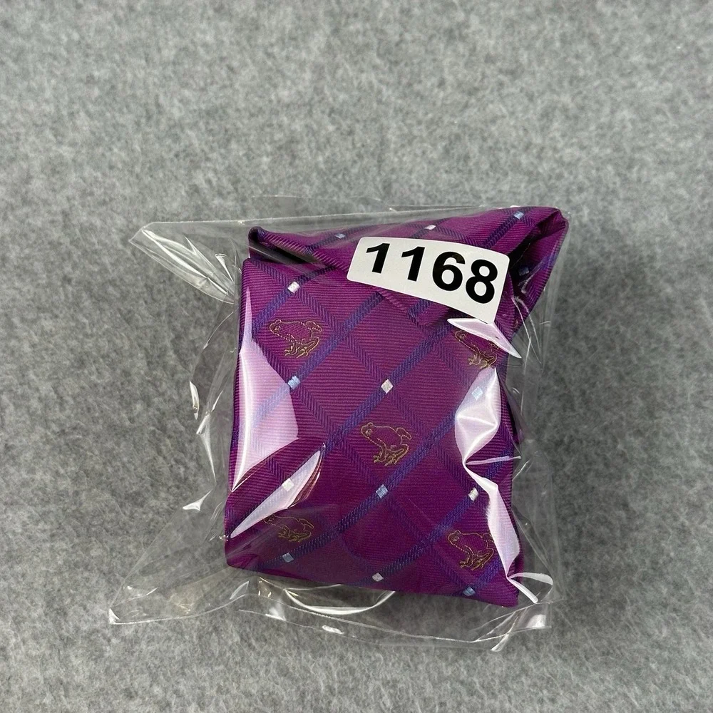 Jan Leslie Frog Silk Tie Italy Purple Pink Check Necktie Vintage 59x3.25
